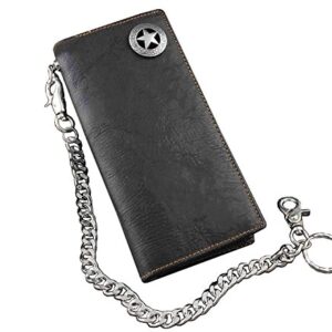 Biker Rock Star Concho Mens Card Money Long Black Real Leahter Wallet With Chain