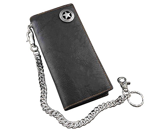 Biker Rock Star Concho Mens Card Money Long Black Real Leahter Wallet With Chain