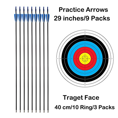 54" Long Bow for Right Handed 30 LBs Draw Weight Archery Bow Shooting Larp Hunting Game with 9 Arrows and 3 Target Faces