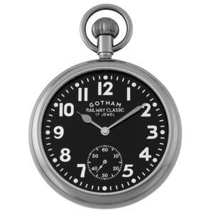 gotham men's gun-tone mechanical hand wind railroad pocket watch # gwc14104bbk