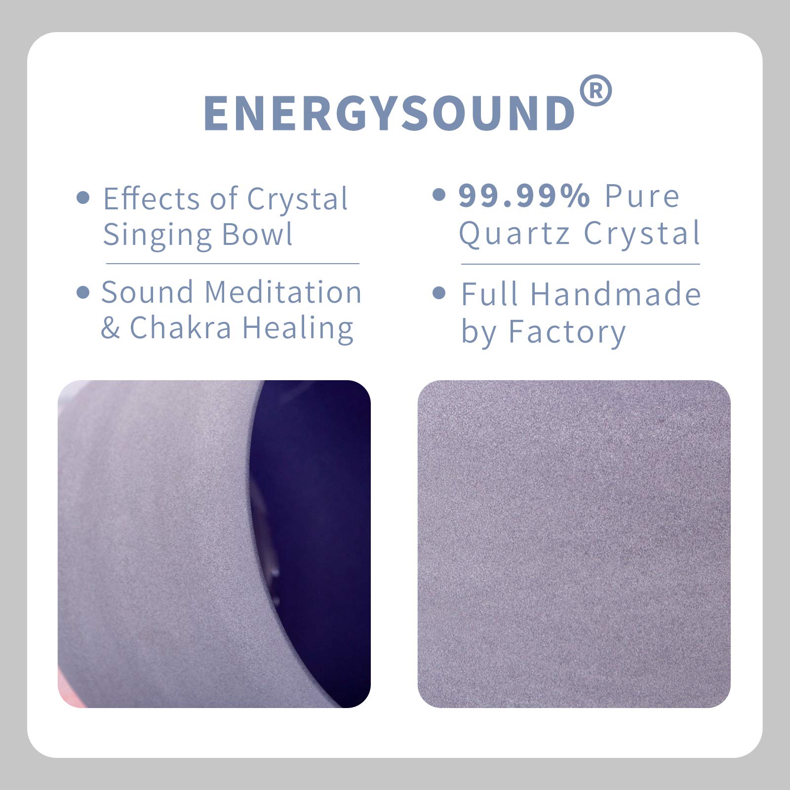 432Hz Perfect Pitch A Note 3rd Eye Chakra Indigo Colored Frosted Quartz Crystal Singing Bowl 8 inch mallet & o-ring included