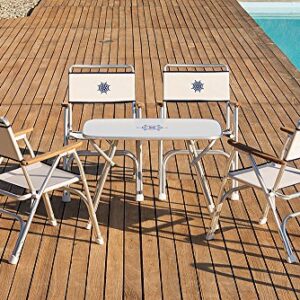 FORMA MARINE Boat Chairs Navy Blue Deck Folding Marine Aluminum Teak Furniture Set of 2 M100NB