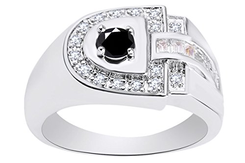 AFFY Round White Cubic Zirconia D Shape Fashion Ring 925 Sterling Silver