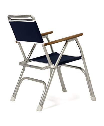 FORMA MARINE Boat Chairs Navy Blue Deck Folding Marine Aluminum Teak Furniture Set of 2 M100NB