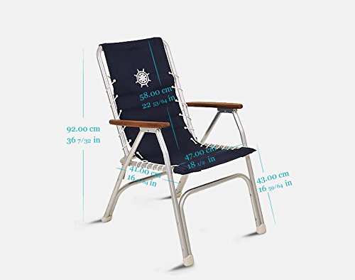 FORMA MARINE Boat Chairs High Back Black Deck Folding Marine Aluminum Teak Furniture Set of 2 M150BL