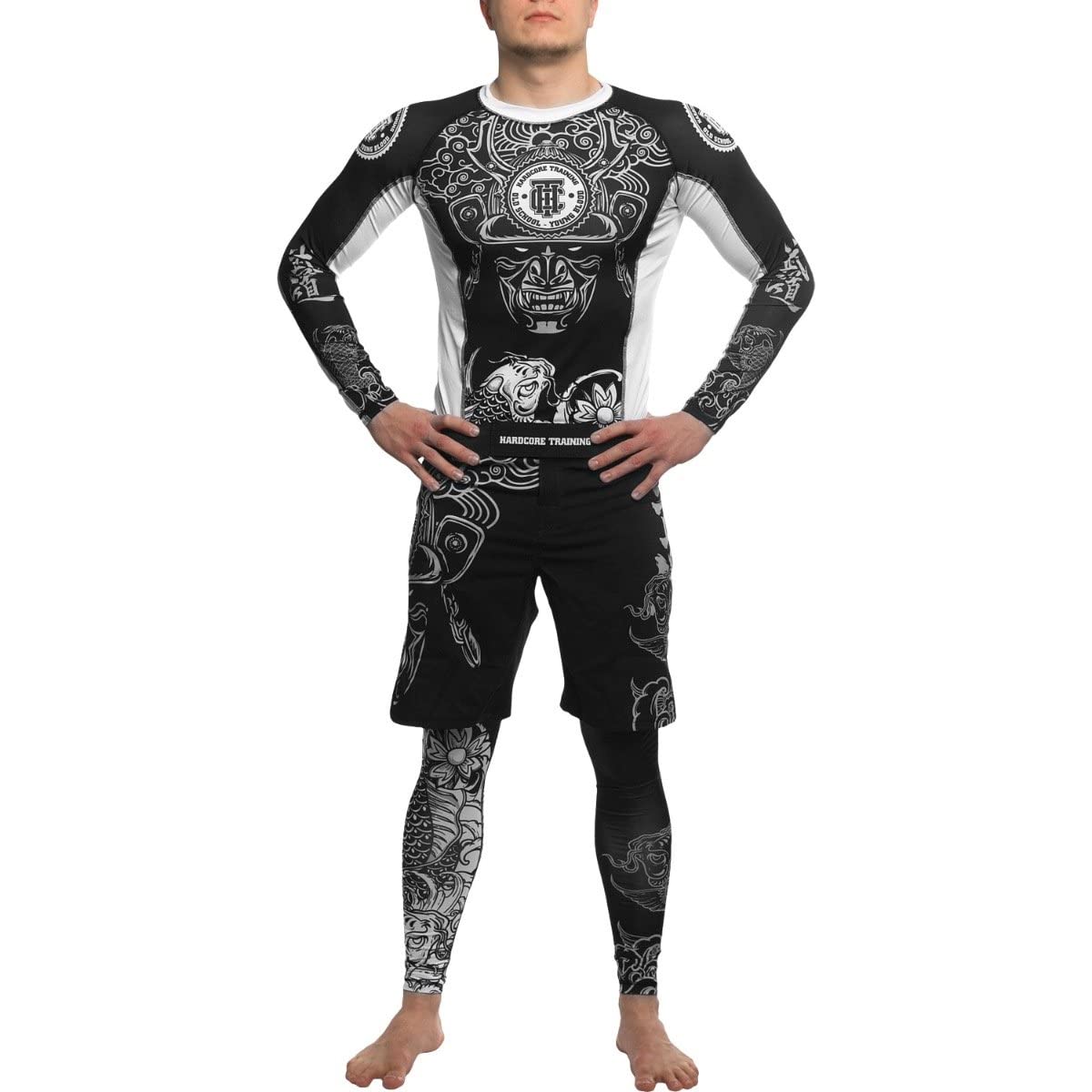 Hardcore Training Men's Rash Guard Compression Long Sleeve Jiu Jitsu, MMA No-Gi, Tight BJJ Grappling Base Layer Combat