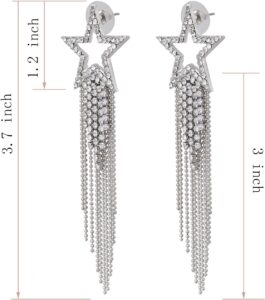 women’s tassel earrings star ear stud pave crystal dangle earrings boho waterfall beaded fringe drop earring