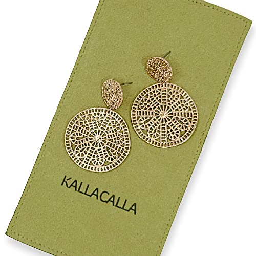 Filigree Geometric Gold Drop Earrings, Dangle, Gift for Her