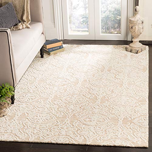 SAFAVIEH Blossom Collection Area Rug - 8' x 10', Beige & Ivory, Handmade Wool, Ideal for High Traffic Areas in Living Room, Bedroom (BLM112B)