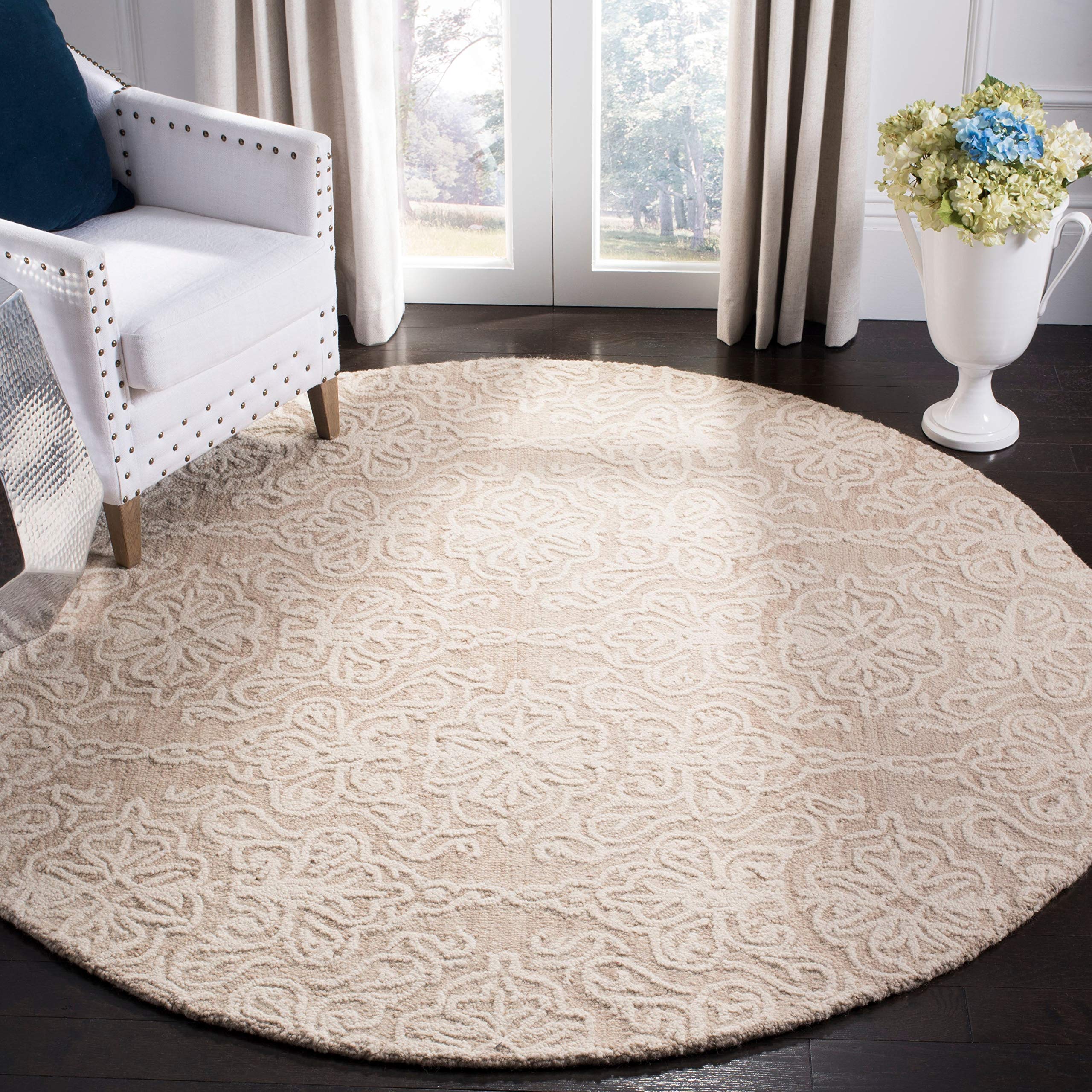 SAFAVIEH Blossom Collection Area Rug - 8' x 10', Beige & Ivory, Handmade Wool, Ideal for High Traffic Areas in Living Room, Bedroom (BLM112B)