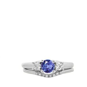 Dazzlingrock Collection 5mm Round Tanzanite & White Diamond 3 Stone Wedding Ring Set for Women in 14K Gold