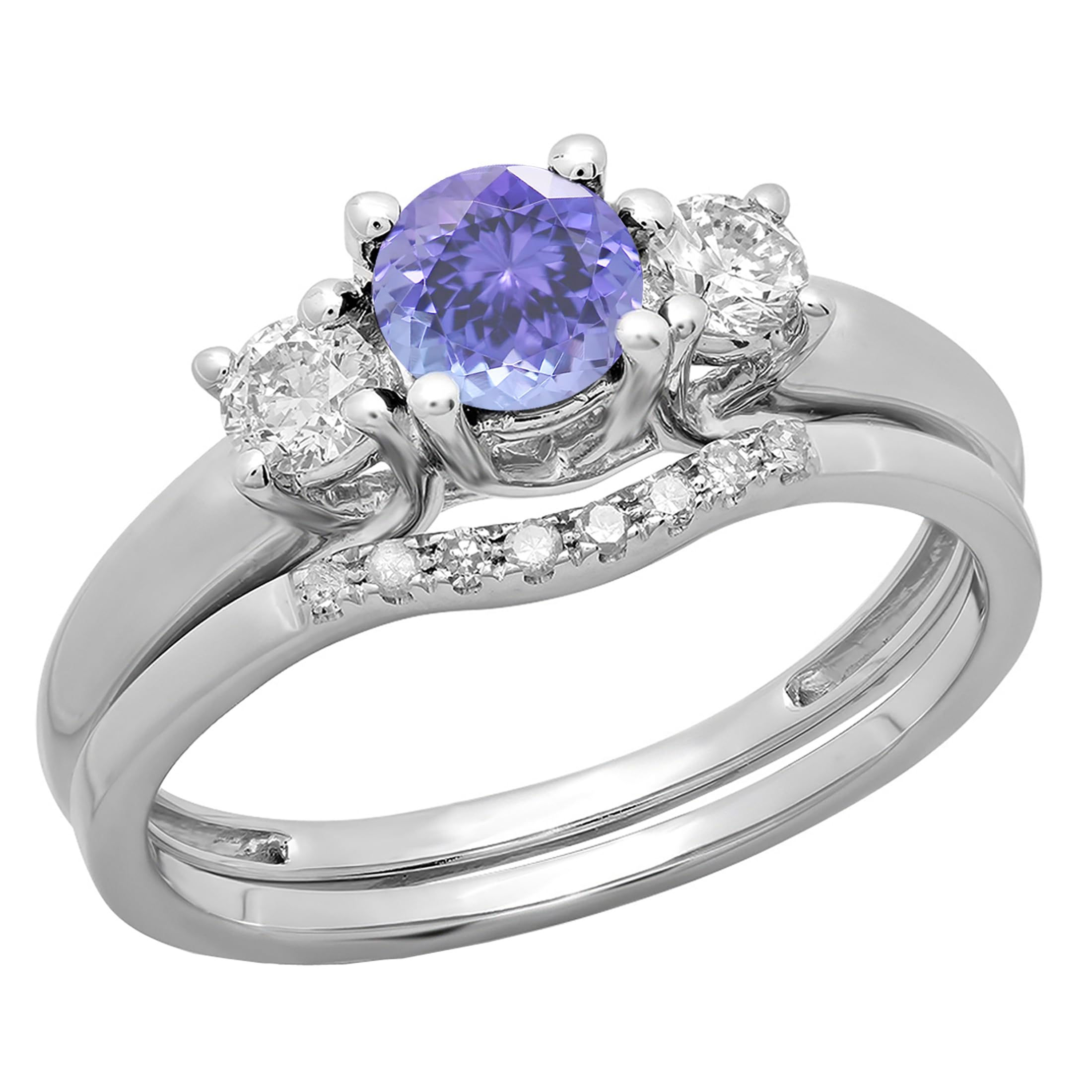 Dazzlingrock Collection 5mm Round Tanzanite & White Diamond 3 Stone Wedding Ring Set for Women in 14K Gold