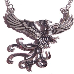 Silver Phoenix Pendant on Chain Necklace fire Bird Fantasy Creature Animal Wings Feathers