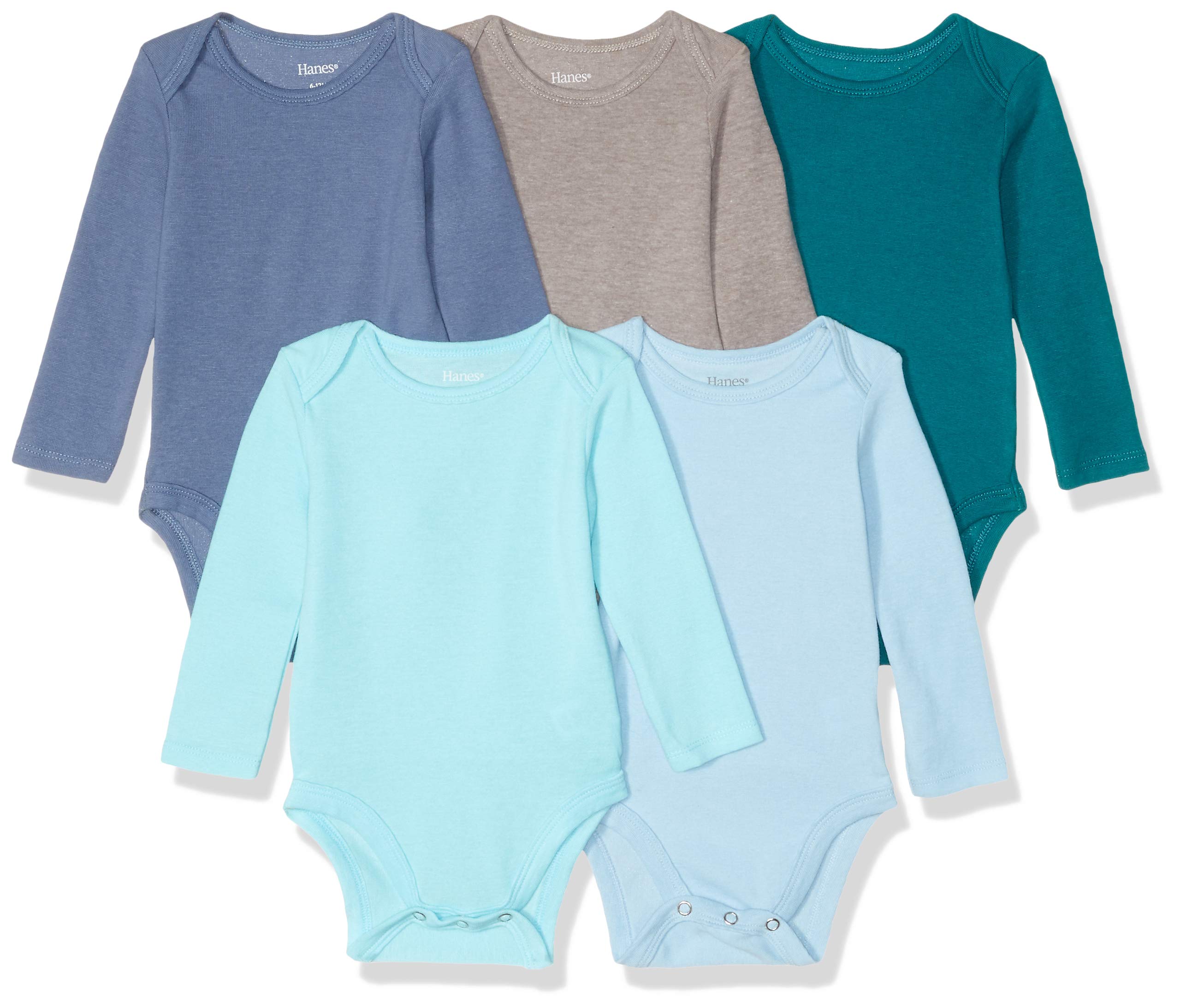 Hanes Unisex-Baby Hanes Baby Long Sleeve Bodysuit, Ultimate Flexy Bodysuits Boys & Girls, 5-Pack