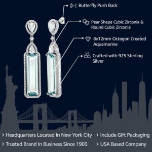 Gem Stone King 925 Sterling Silver Simulated Aquamarine Art Deco Dangle Earrings For Women (12.00 Cttw, 2 Inch)