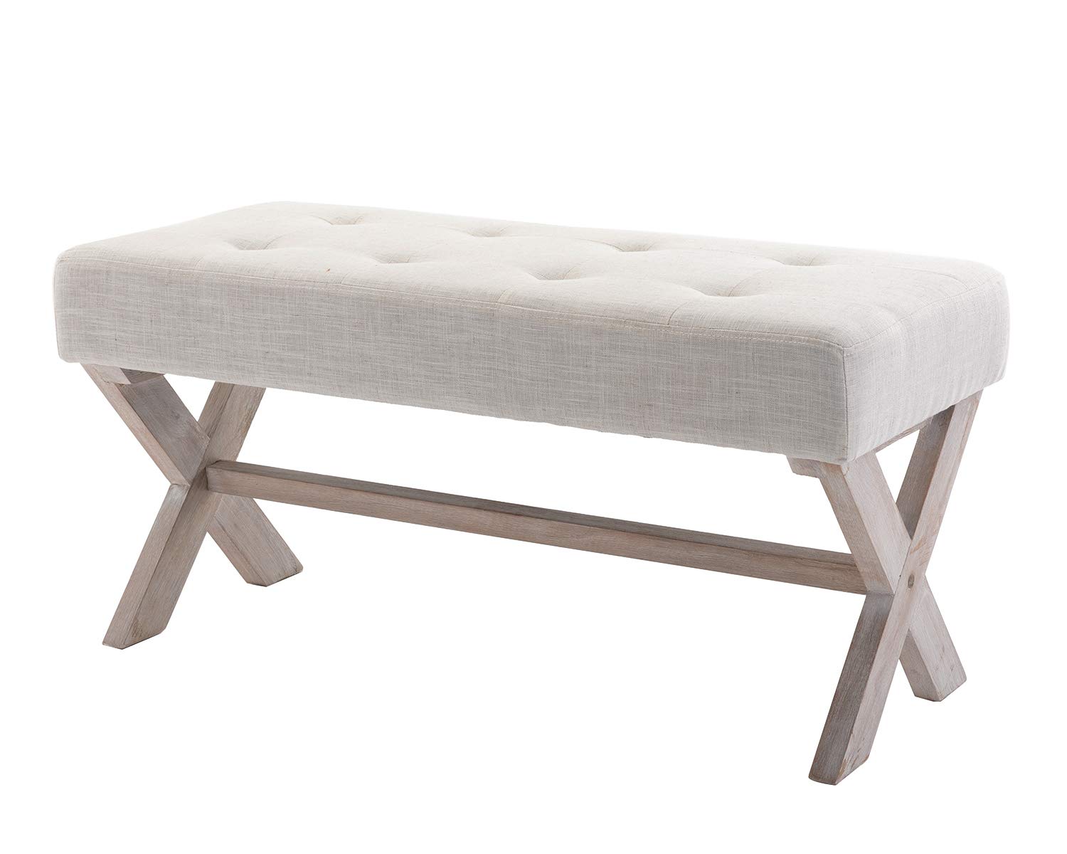 chairus Fabric Upholstered Entryway Bench Seat, 36 inch Bedroom Bench Seat with X-Shaped Wood Legs for Living Room, Foyer or Hallway - Cream