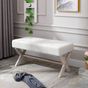 chairus Fabric Upholstered Entryway Bench Seat, 36 inch Bedroom Bench Seat with X-Shaped Wood Legs for Living Room, Foyer or Hallway - Cream