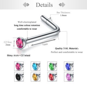 Zolure 18g 20g 22g Nose Rings Nose Studs Surgical Stainless Steel Screw L Shaped Pin Bone Nose Nostrial Piercing Jewerly for Women Men