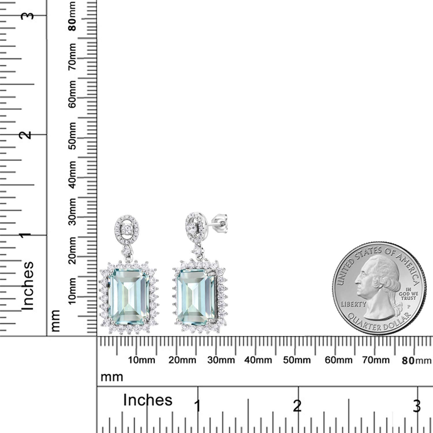 Gem Stone King 925 Sterling Silver Sky Blue Simulated Aquamarine Earrings | Emerald Cut 14X10MM Dangle Earrings For Women | Gemstone March Birthstone | 13.88 Cttw