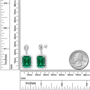 gem stone king 925 sterling silver green nano emerald dangle earrings for women (13.60 cttw, gemstone may birthstone, emerald cut 14x10mm)