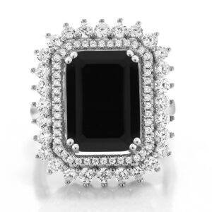 Gem Stone King 925 Sterling Silver Black Onyx Ring For Women (5.60 Cttw, Emerald Cut 14X10MM, Gemstone Birthstone, Available In Size 5, 6, 7, 8, 9)