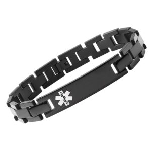 LinnaLove Titanium Medical alert Bracelets for Men Women Black Medical id bracelets