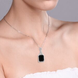 Gem Stone King 925 Sterling Silver Black Onyx Pendant Necklace For Women (7.20 Cttw, Gemstone Birthstone, Emerald Cut 14X10MM, with 18 Inch Silver Chain)