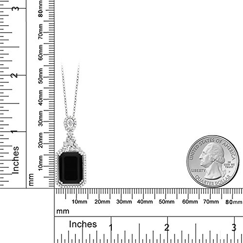 Gem Stone King 925 Sterling Silver Black Onyx Pendant Necklace For Women (7.20 Cttw, Gemstone Birthstone, Emerald Cut 14X10MM, with 18 Inch Silver Chain)