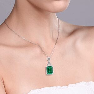 gem stone king 925 sterling silver green simulated emerald pendant necklace for women (7.10 cttw, emerald cut 14x10mm, with 18 inch silver chain)