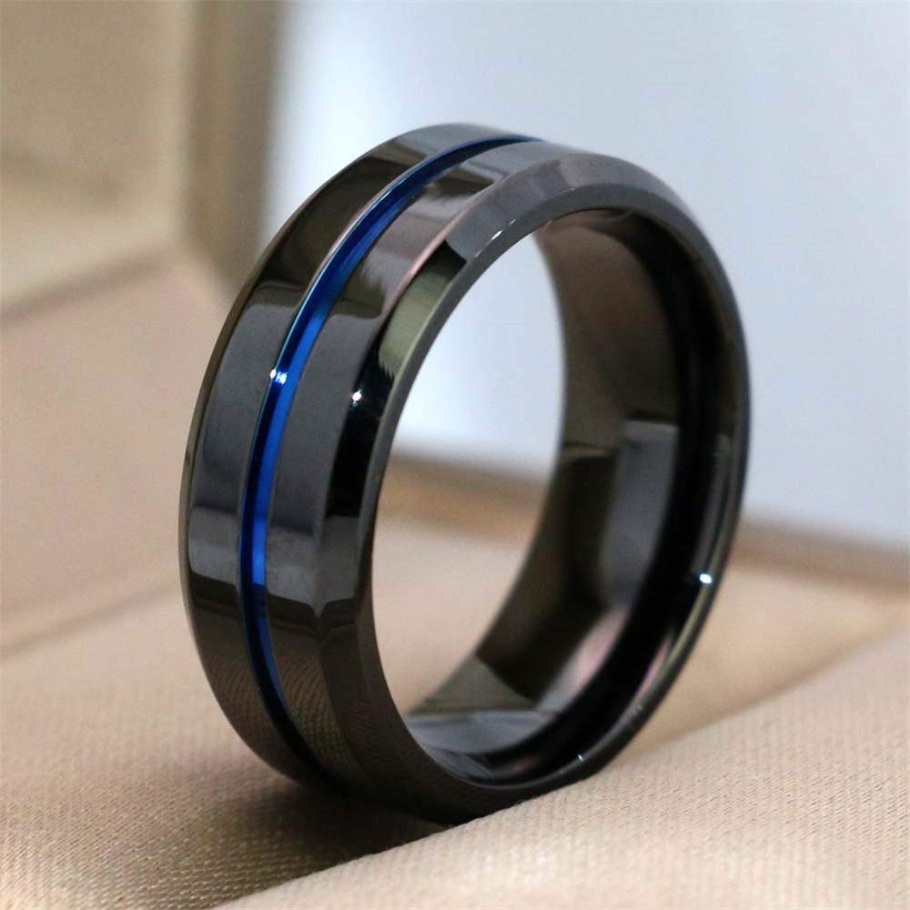 LOVERSRING Couple Ring Bridal Set His Hers Women Black Gold Filled Blue Agate Men Stainless Steel Wedding Ring Band