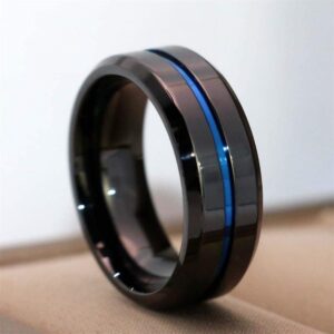 LOVERSRING Couple Ring Bridal Set His Hers Women Black Gold Filled Blue Agate Men Stainless Steel Wedding Ring Band