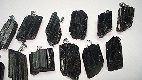 1pc Raw Black Tourmaline Rough Natural Free Form Crystal Healing Gemstone Pendant with Metal Bail Loop