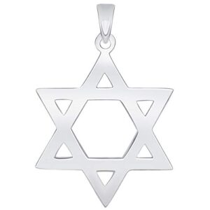 solid 14k white gold 0.9mm thick star of david pendant (28.5 x 20mm)