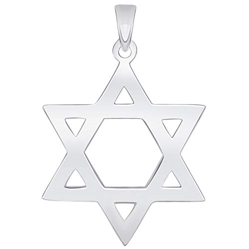 Solid 14k White Gold 0.9mm Thick Star Of David Pendant (28.5 x 20mm)