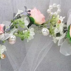 Vivivalue Floral Halo Boho Flower Headband Floral Crown Headpiece Hair Wreath with Ribbon Wedding Party Prom Photos Festival Pink