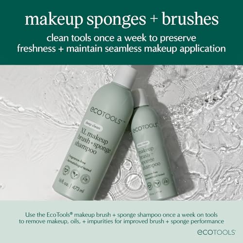 EcoTools Makeup Brush & Sponge Shampoo - Fragrance-Free Cleanser for Brushes, Sponges & Puffs, No Harsh Chemicals, Vegan & Cruelty-Free, 6 fl.oz./ 177 ml, 2 Count