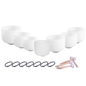 432hz perfect pitch chakra tuned set of 7 frosted quartz crystal singing bowl 8-12 inch