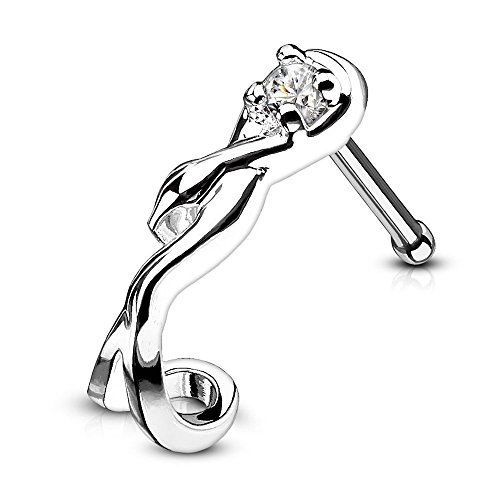 Covet Jewelry Snake Wrapped Around CZ Nose Crawlers 316L Surgical Steel Nose Bone Stud Rings