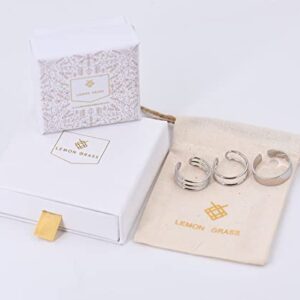 LEMON GRASS Sterling Silver Simple Band Ring Open Ring Ajustable Wide Band Line Rings