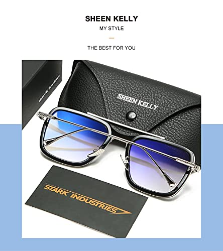 SHEEN KELLY Trendy Square Pilot Sunglasses Men Women Vintage Rectangular Metal Frame Shades Eye Glasses