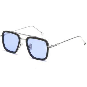 SHEEN KELLY Trendy Square Pilot Sunglasses Men Women Vintage Rectangular Metal Frame Shades Eye Glasses