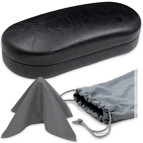 MyEyeglassCase - Large Sunglasses Case - Hard Glasses Case Holder w/Pouch & Cloth - Eyeglass Case Aviator Frames Men & Women