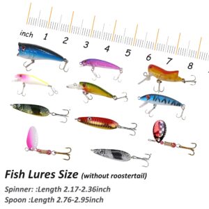 Fishing Lures Kit Rooster Bait Tail Lures Spinner Baits Trout Lures Spoon Lures Hard Metal Bait Crankbaits Spinner Lures Fishing Lures for Pike Bass Trout Salmon Crappie Walleye Fishing