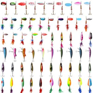 Fishing Lures Kit Rooster Bait Tail Lures Spinner Baits Trout Lures Spoon Lures Hard Metal Bait Crankbaits Spinner Lures Fishing Lures for Pike Bass Trout Salmon Crappie Walleye Fishing