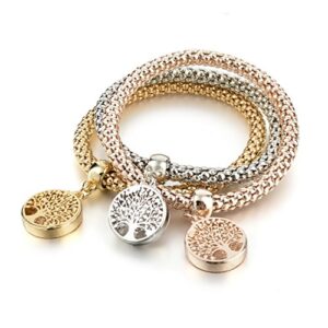 long way 3pcs gold silver rose gold plated charm bracelet for women stretch crystal multilayer bracelet