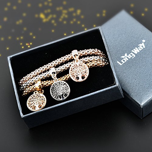 Long Way 3Pcs Gold Silver Rose Gold Plated Charm Bracelet for Women Stretch Crystal Multilayer Bracelet