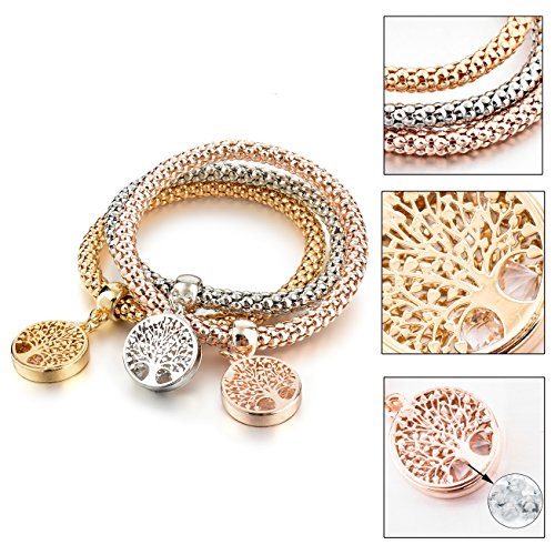 Long Way 3Pcs Gold Silver Rose Gold Plated Charm Bracelet for Women Stretch Crystal Multilayer Bracelet