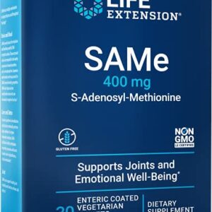 Life Extension Same 400 mg Enteric-Coated S-Adenosyl-Methionine Mood Support, Liver Health & Healthy Joint Function Support Supplement - Non-GMO, Gluten Free - 30 Enteric-Coated Vegetarian Tablets