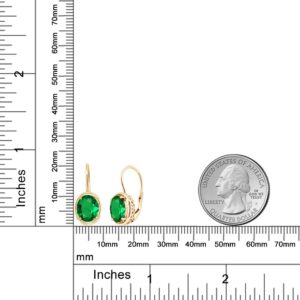 Gem Stone King 18K Yellow Gold Plated Silver Green Simulated Emerald Earrings For Women | 3.00 Cttw | Oval 9X7MM