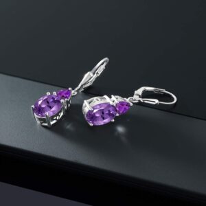 Gem Stone King 925 Sterling Silver Purple Amethyst Dangle Earrings For Women (5.40 Cttw, Gemstone February Birthstone, Oval 10X8MM, Trillion 5MM)